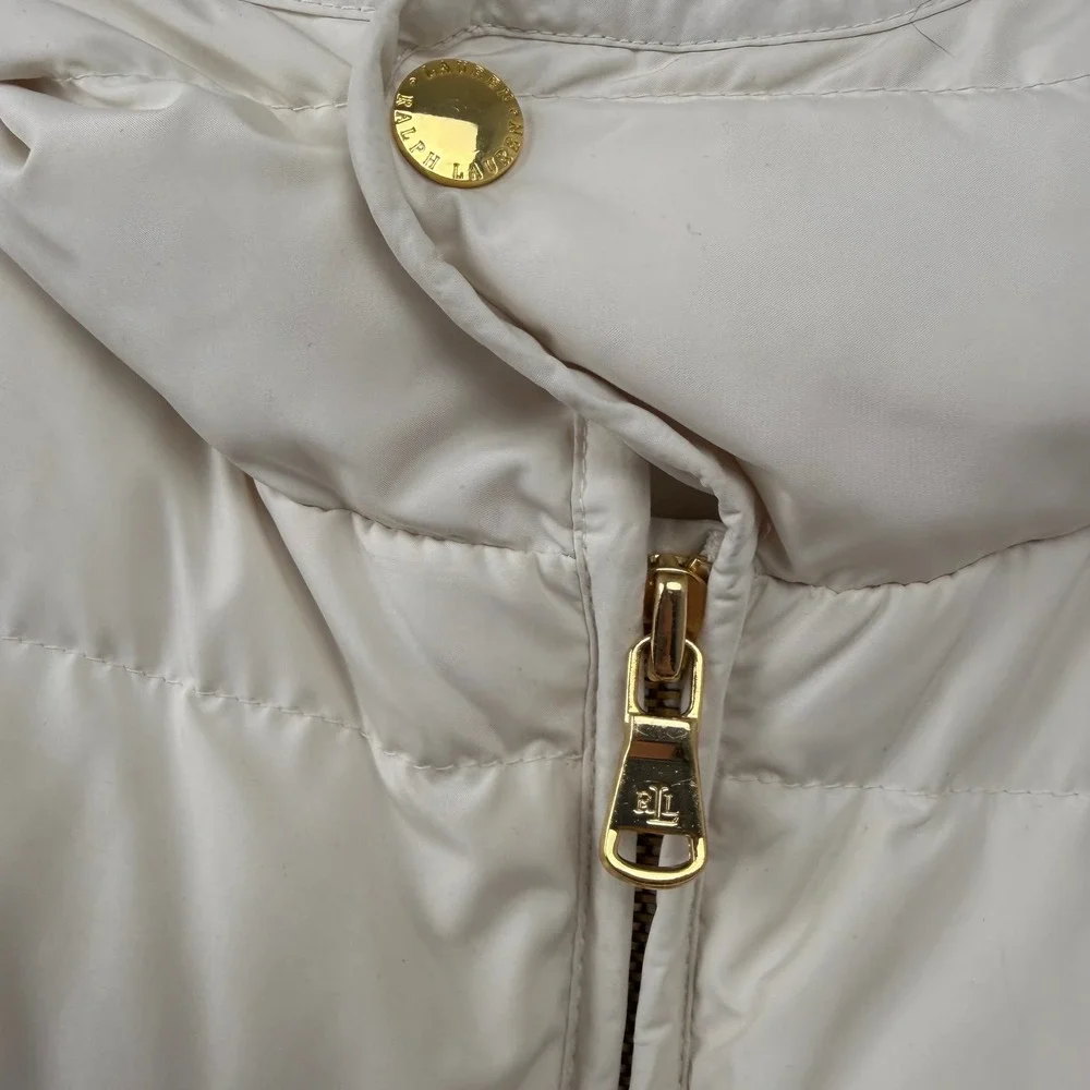 Lauren Ralph Lauren Womens Cream Down Feather Puffer Jacket Hooded Coat‎ Medium